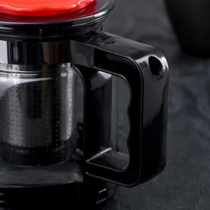 Чайник стеклянный заварочный &laquo;Цветок&raquo;, 750 мл, с металлическим ситом, цвет чёрный