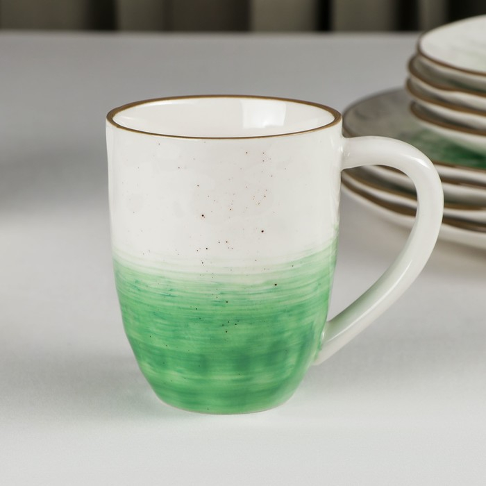 Набор фарфоровой посуды Доляна «Космос», 16 предметов: 4 тарелки d=21 см, 4 тарелки d=27,5 см, 4 миски d=13 см, 4 кружки 400 мл, цвет зелёный Набор фарфоровой посуды Доляна «Космос», 16 предметов: 4 тарелки d=21 см, 4 тарелки d=27,5 см, 4 миски d=13 см, 4 кружки 400 мл, цвет зелёный