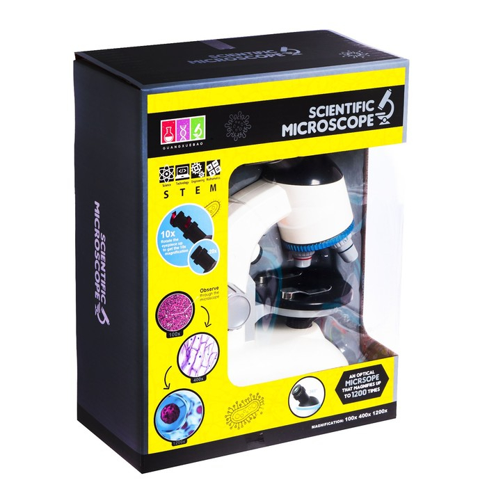 Микроскоп детский &laquo;Юный ученый&raquo; кратность х100, х400, х1200, подсветка, цвет белый