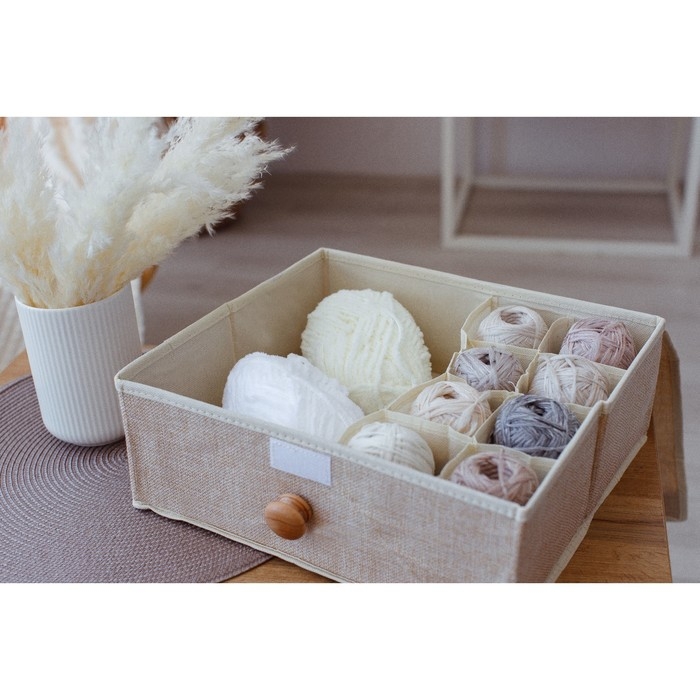 Органайзер для хранения белья LaDо́m «Франческа», 9 ячеек, с крышкой, 35×30×12 см, цвет бежевый Органайзер для хранения белья LaDо́m «Франческа», 9 ячеек, с крышкой, 35×30×12 см, цвет бежевый