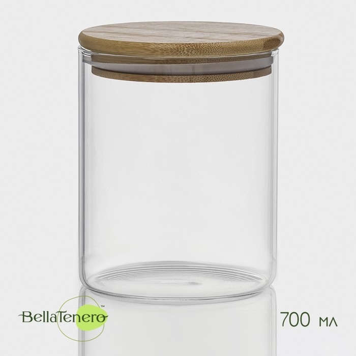 Банка стеклянная для хранения сыпучих продуктов «Эко», 700 мл, 10×12,5 см, с бамбуковой крышкой Банка стеклянная для хранения сыпучих продуктов «Эко», 700 мл, 10×12,5 см, с бамбуковой крышкой