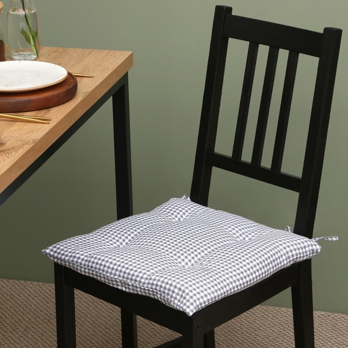 Сидушка на стул Этель "Клеточка" 40х40 см, цв. серый, 100% полиэстер