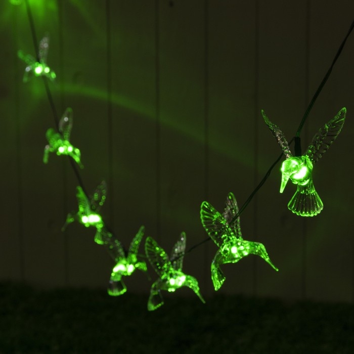 Гирлянда &laquo;ЭРА&raquo; &laquo;Нить&raquo; 3.8 м с насадками &laquo;Колибри&raquo;, IP44, тёмная нить, 10 LED, свечение мульти, 1 режим, солнечная батарея