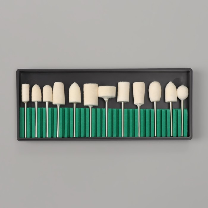 Фрезы войлочные для маникюра в пластиковом органайзере, 12 шт Фрезы войлочные для маникюра в пластиковом органайзере, 12 шт