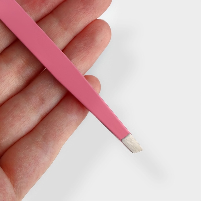 Пинцет скошенный, широкий, 9,5 см, цвет розовый