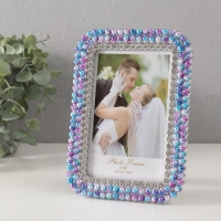 Фоторамка пластик 10х15 см "Сирево-голубой жемчуг стразы" закруглённые углы 1,8х12,5х17,5 см 10527 Фоторамка пластик 10х15 см "Сирево-голубой жемчуг стразы" закруглённые углы 1,8х12,5х17,5 см 10527