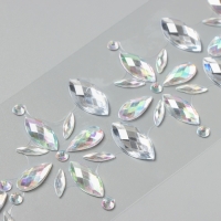Наклейка пластик стразы "Цветы" серебро 25х8,5 см