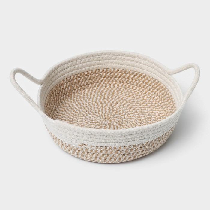 Корзина для хранения плетёная ручной работы LaDо́m &laquo;Визави&raquo;, хлопок, с ручками, 34&times;24&times;7 см, цвет бежевый