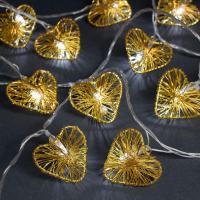 Гирлянда &laquo;Нить&raquo; 4 м с насадками &laquo;Сердце проволока&raquo;, IP20, прозрачная нить, 20 LED, свечение тёплое белое, 8 режимов, 220 В