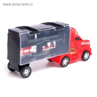 Гараж детский &laquo;Грузовик &laquo;Перевозчик&raquo;, 2 металлические машинки и дорожные знаки, МИКС