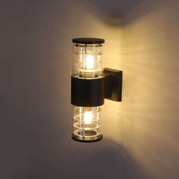 Светильник настенный, накладной Duwi TECHNO, 170х108х320мм, 2хЕ27, алюм/стекло, IP65, черный Светильник настенный, накладной Duwi TECHNO, 170х108х320мм, 2хЕ27, алюм/стекло, IP65, черный