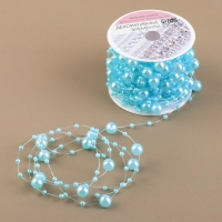Жемчуг на леске, 3/8 мм, 9 &plusmn; 0,5 м, цвет голубой