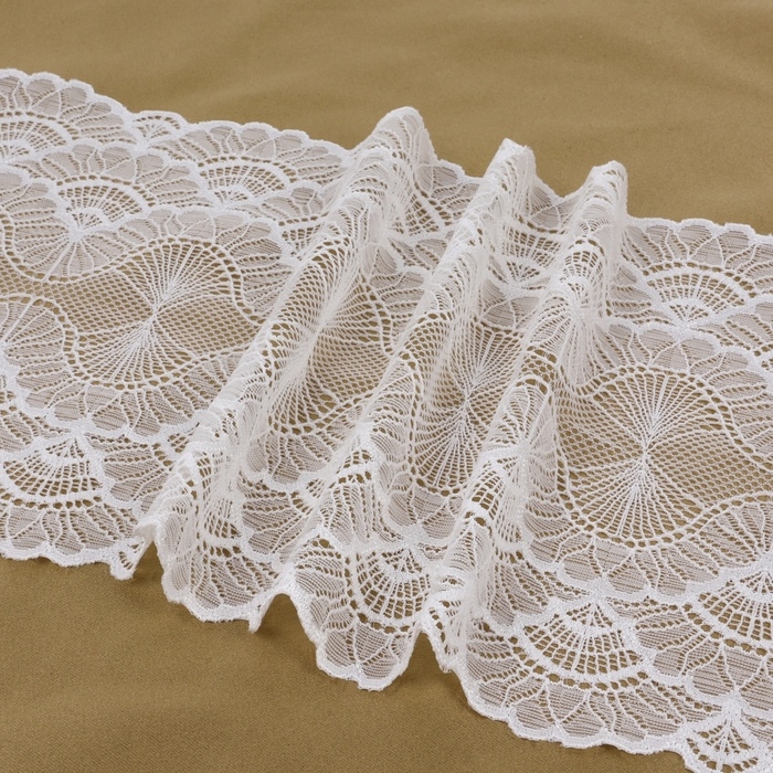 Кружевная эластичная ткань, 180 мм &times; 23 &plusmn; 1 м, цвет белый