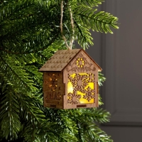 Ёлочная игрушка «Домик со снежинками», от батареек, свечение тёплое белое Ёлочная игрушка «Домик со снежинками», от батареек, свечение тёплое белое