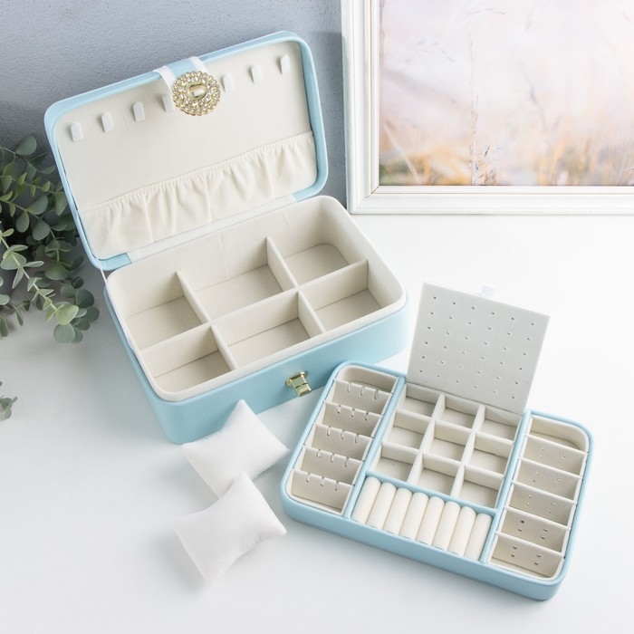 Шкатулка кожзам для украшений Шкатулка кожзам для украшений "С пряжкой" голубая 24х18,5х9 см