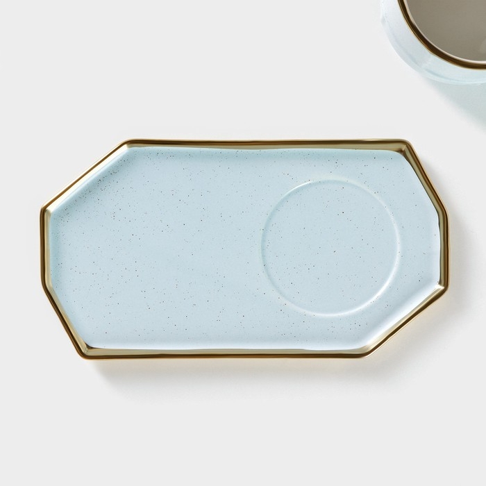 Чайная пара с ложкой «Весна», кружка 300 мл, 11,5×8×8 см, блюдце 19,5×10,5 см, керамика, цвет голубой Чайная пара с ложкой «Весна», кружка 300 мл, 11,5×8×8 см, блюдце 19,5×10,5 см, керамика, цвет голубой