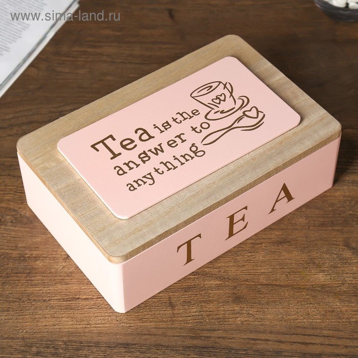 Шкатулка дерево с делениями "Чайная" розовая с золотом 7,5х15х23 см