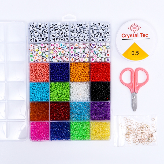 Набор для создания украшений, набор 24 цвета,1 шт. &mdash; 3 мм, 400 букв, леска, фурнитура, ножницы