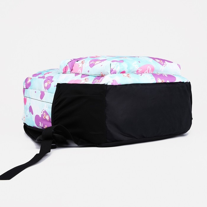 Рюкзак школьный на молнии, 3 наружных кармана, цвет голубой/сиреневый Рюкзак школьный на молнии, 3 наружных кармана, цвет голубой/сиреневый