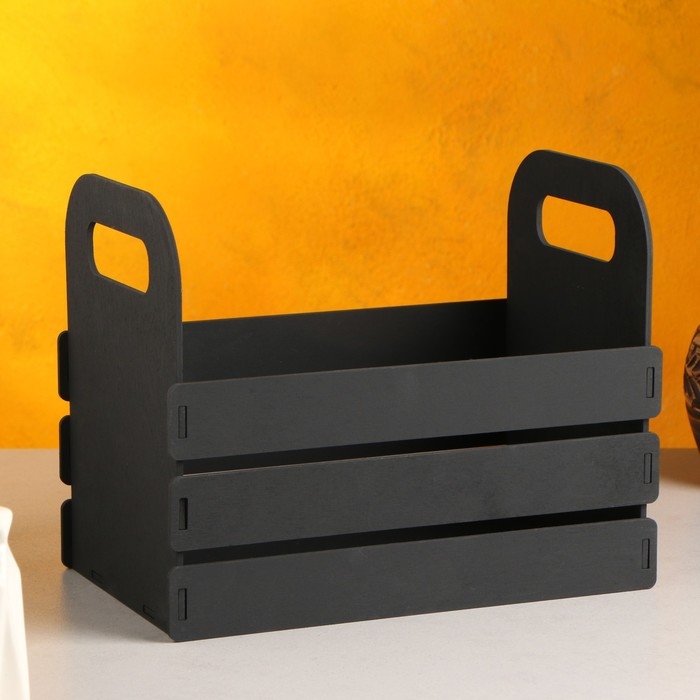 Кашпо деревянное 25&times;15&times;20 см "Кармен", ручки вырезы боковые, чёрный Дарим Красиво