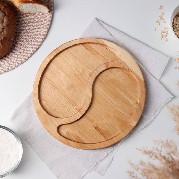 Менажница круглая Доляна &laquo;Дуэт&raquo;, d=27 см, 2 секции, с пропиткой, берёза