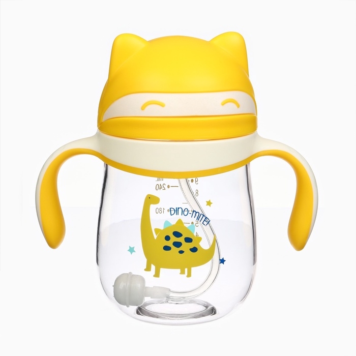 Поильник детский M&B &laquo;Котик&raquo; с трубочкой, от 9 мес., 280 мл., цвет молочно-желтый