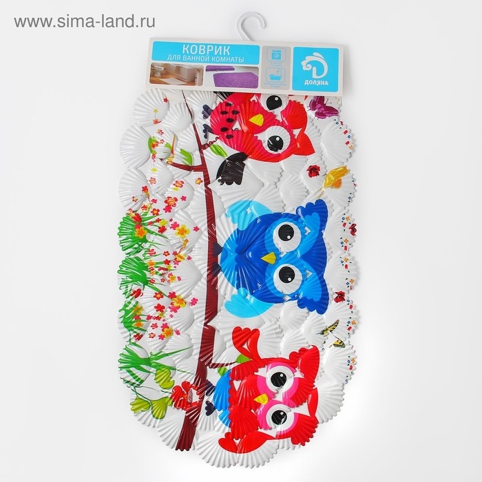 Коврик противоскользящий в ванну на присосках Доляна «Совы», 37×65 см, ракушка Коврик противоскользящий в ванну на присосках Доляна «Совы», 37×65 см, ракушка