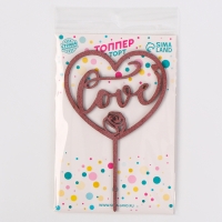 Топпер деревянный «Сердце», с блёстками, цвет розовый Топпер деревянный «Сердце», с блёстками, цвет розовый