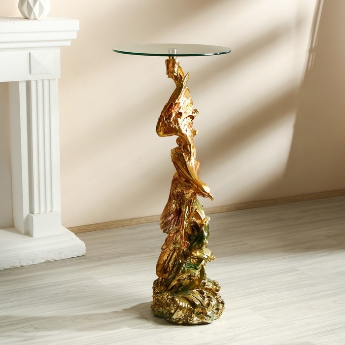 Стол декоративный "Ястреб на скале" золото и серебро 45х45х104 см