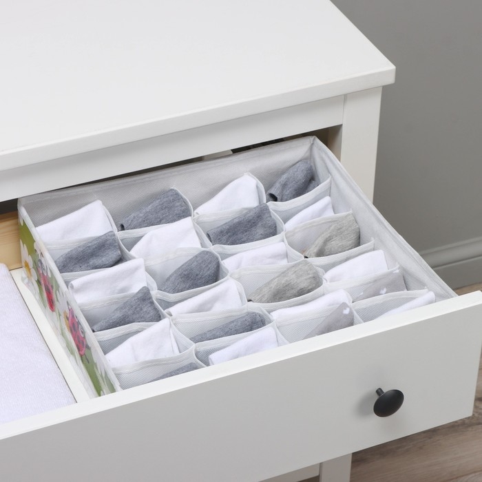 Органайзер для хранения белья Доляна &laquo;Божьи коровки&raquo;, 24 ячейки, 30&times;33&times;10 см, цвет зелёный