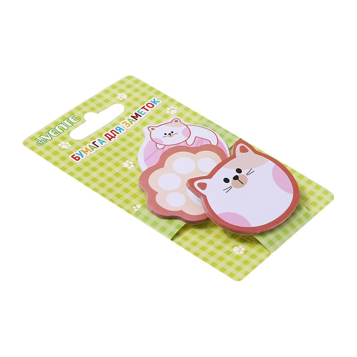 Набор клейкой бумаги для заметок "deVENTE. Kitty" 45x45 мм, 3x20 листов, офсет 80 г/м&sup2;, печать 4+0, ассорти форм, 3 дизайна, в картонном блистере и пластиковом пакете с европодвесом