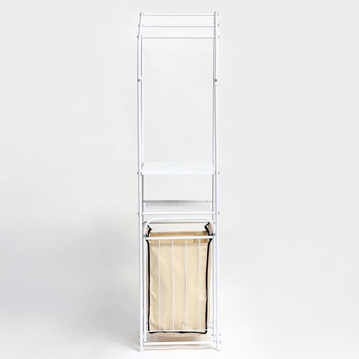 Стеллаж с корзиной для белья и перекладинами, 2-х ярусный, объем корзины 45 л, 38&times;35&times;160 см, цвет белый