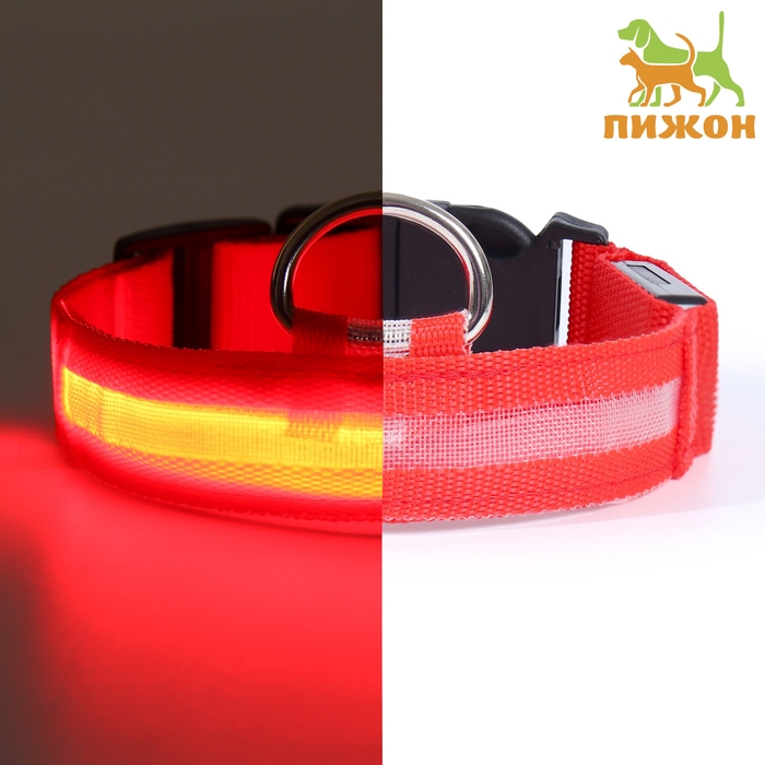 Ошейник с подсветкой размер L, ОШ 45-52 х 2,5 см, 3 режима свечения красный Ошейник с подсветкой размер L, ОШ 45-52 х 2,5 см, 3 режима свечения красный