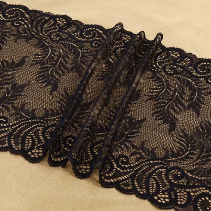 Кружевная эластичная ткань, 200 мм &times; 2,7 &plusmn; 0,5 м, цвет чёрный