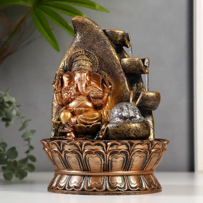 Фонтан настольный от сети, подсветка Фонтан настольный от сети, подсветка "Ганеша у скалы" 28х20х20 см