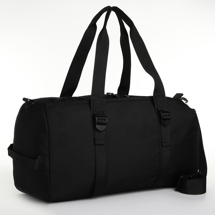 Сумка спортивная на молнии, отдел для обуви, 2 наружных кармана, длинный ремень, средний размер, цвет чёрный Сумка спортивная на молнии, отдел для обуви, 2 наружных кармана, длинный ремень, средний размер, цвет чёрный