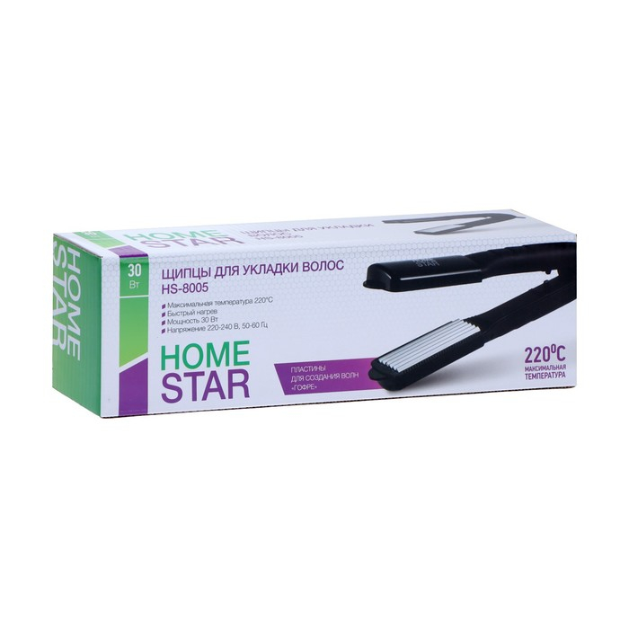 Щипцы-гофре HOMESTAR HS-8005, 30 Вт, алюминиевое покрытие, 33х80 мм, 220&deg;С, черные