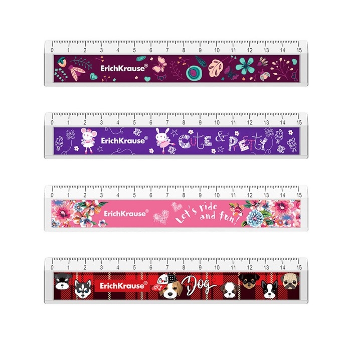 Линейка 15 см дизайн ErichKrause, с выемкой, микс *4 вида, в дисплее (girl) Линейка 15 см дизайн ErichKrause, с выемкой, микс *4 вида, в дисплее (girl)