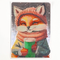 Алмазная мозаика на новый год с частичным заполнением на холсте &laquo;Лисичка&raquo;, 15 х 21 см, новогодний набор для творчества