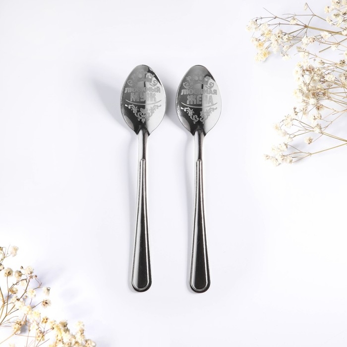 Ложки с гравировкой, набор 2 шт  &laquo;Счастливой паре&raquo;, 15,5 х 25,5 см.