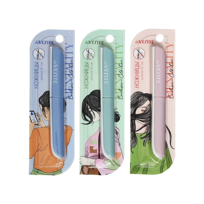 Ножницы 12 см, deVENTE Mentality, складные (карманные), пластиковые кольца, футляр