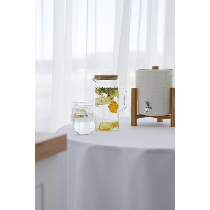 Кувшин для воды стеклянный мерный из стекла с бамбуковой крышкой BellaTenero &laquo;Эко. Фрукты&raquo;, 1,2 л, 14,5&times;9,5&times;22 см