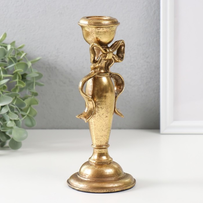 Подсвечник полистоун на 1 свечу Подсвечник полистоун на 1 свечу "Бант" золото 8,3х8,3х20,8 см