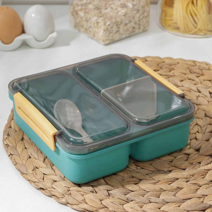 Ланч - бокс пластиковый Доляна &laquo;Классика&raquo;, 2 отделения, 18&times;18&times;6 см, цвет МИКС