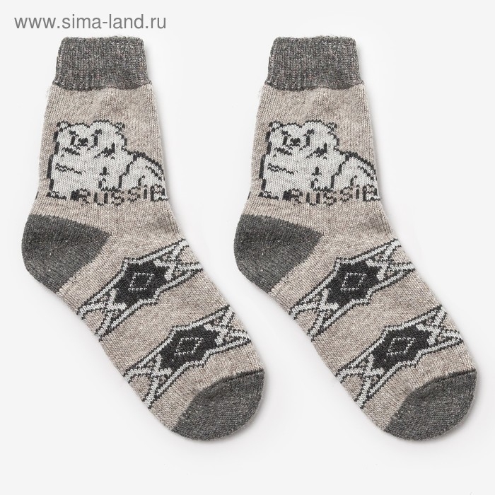 Носки мужские шерстяные &laquo;Белый медведь&raquo;, цвет лён, размер 25
