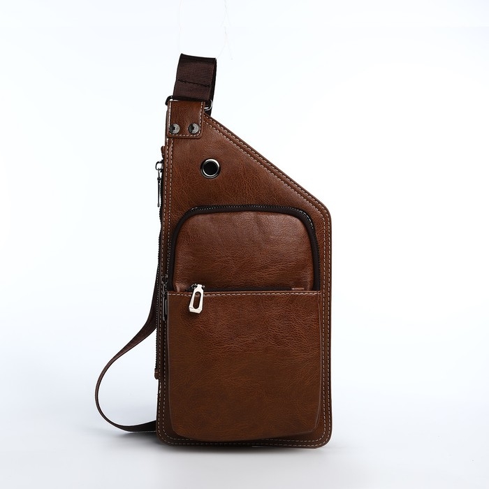 Сумка-слинг мужская из искусственной кожи, цвет коричневый Сумка-слинг мужская из искусственной кожи, цвет коричневый