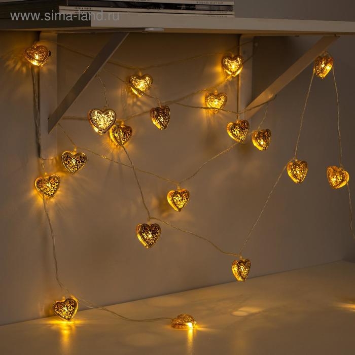 Гирлянда «Нить» 4 м с насадками «Сердечко», IP20, прозрачная нить, 20 LED, свечение тёплое белое, 8 режимов, 220 В Гирлянда «Нить» 4 м с насадками «Сердечко», IP20, прозрачная нить, 20 LED, свечение тёплое белое, 8 режимов, 220 В