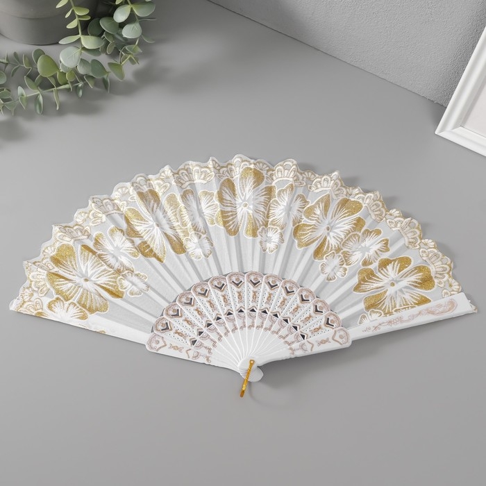 Веер пластик, текстиль Веер пластик, текстиль "Золотые узоры" блёстки МИКС 22,5 см