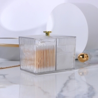 Органайзер для ватных палочек и дисков «FLOWER», с крышкой, 3 секции, 14 × 9 × 10,5 см, цвет прозрачный/золотистый Органайзер для ватных палочек и дисков «FLOWER», с крышкой, 3 секции, 14 × 9 × 10,5 см, цвет прозрачный/золотистый