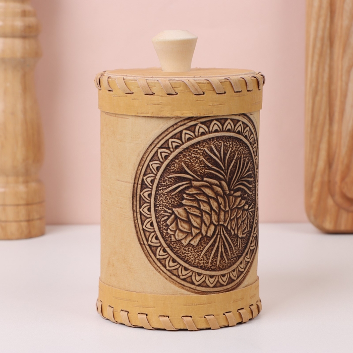 Туес &laquo;Шишки&raquo;, 8&times;8&times;10 см, береста